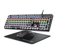 Tastiera e mouse meccanico per macchina da scrivere, tastiera da gioco a 104 tasti, stile retrò, pannello in metallo, stile punk, con interruttore blu Clicky con mouse retroilluminato RGB e pad Combo