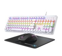 Tastiera e mouse meccanico per macchina da scrivere, tastiera da gioco a 104 tasti, stile retrò, pannello in metallo, stile punk, con interruttore blu Clicky con mouse retroilluminato RGB e pad Combo