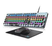 Tastiera e mouse meccanico per macchina da scrivere, tastiere da gioco a 104 tasti, stile retrò, pannello in metallo, stile punk, con interruttore blu Clicky con mouse retroilluminato RGB e pad combo