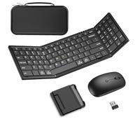 Tastiera e mouse pieghevole, tastiera wireless pieghevole per viaggi e lavoro, 2,4 G + Bluetooth 5.0 x 2, suite da ufficio portatile full-size, tastiera ricaricabile USB-C per laptop/Windows/Mac OS