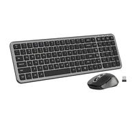 Tastiera e mouse silenziosi, tastiera wireless full-size per computer con pulsante calcolatrice, mouse 2400 DPI, clic silenzioso, kit USB cordless ultra sottile per laptop, Windows Mac, grigio