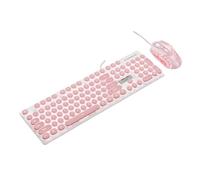 Tastiera E Mouse Tastiera Wireless Cablata, Mouse Combinato, Retro, Tocco Meccanico Con Copritasti Rotondi Set(Pink)