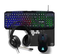 The G-Lab - Combo Natrium - Set tastiera mouse gamer 4 in 1 - Tastiera gamer AZERTY USB, RGB, 19 tasti Antighosting, Mouse gamer 6400 Dpi, Cuffie da gioco & Tappetino per mouse - PC/PS4/PS5-XBOX