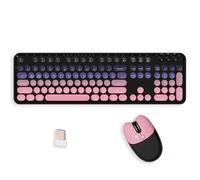 Tastiera e mouse wireless 2.4G Full Size Combo, Bluetooth/2.4G Dual Mode, tastiera rotonda stile macchina da scrivere, colori sfumati carini, compatibile con PC/notebook/tablet/smartphone (nero rosa)