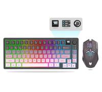 Tastiera e mouse wireless 75% Combo, Tri-Mode BT5.0/2.4GHz/USB-C, tastiera retroilluminata RGB + mouse 3D 1600DPI, batteria 2000 mAh, 80 tasti, manopola di controllo del volume (rosa sfumato)