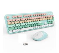 Tastiera e mouse wireless, combinazione di mouse e tastiera rosa blu, 2,4 GHz, tastiera wireless con tasti rotondi, tastiera per Windows, computer, desktop, PC, laptop