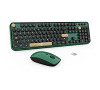 Tastiera e mouse wireless Combo, 104 tasti rotondi carino colorato tastiera e mouse con macchina da scrivere retrò per PC/Mac/laptop/tablet/computer/Windows, verde