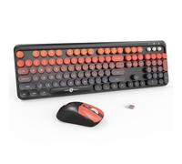 Tastiera e mouse wireless Combo, 104 tasti rotondi carino colorato tastiera e mouse con macchina da scrivere retrò per PC/Mac/laptop/tablet/computer/Windows nero rosso
