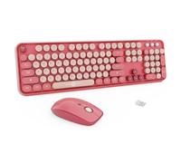 Tastiera e mouse wireless Combo, 104 tasti rotondi carino colorato tastiera e mouse con macchina da scrivere retrò per PC/Mac/laptop/tablet/computer/Windows Rose