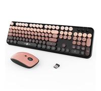 Tastiera e mouse wireless Combo, 104 tasti rotondi carino colorato tastiera e mouse con macchina da scrivere retrò per PC/Mac/laptop/tablet/computer/Windows, nero