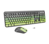 Tastiera e mouse wireless Combo, 104 tasti rotondi carino colorato tastiera e mouse con macchina da scrivere retrò per PC/Mac/laptop/tablet/computer/Windows, grigio verde