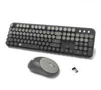 Tastiera e mouse wireless Combo, 104 tasti rotondi carino colorato tastiera e mouse cordless con macchina da scrivere retrò nero