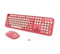 Tastiera e mouse wireless Combo, 2,4 GHz, tastiera e mouse wireless con tasti rotondi per Windows, computer, desktop, PC, laptop, rosa
