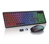 Tastiera e mouse wireless Combo - Retroilluminazione RGB, Lettere Ricaricabili e Illuminate, Full-Size, Angolo di inclinazione ergonomico, Modalità Sleep, 2.4GHz Silenzioso Tastiera Mouse per Mac,