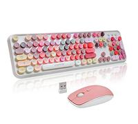 Tastiera e mouse wireless Combo - Simpatici tasti rotondi, tastiera retrò con 2,4 GHz Plug & Play, per Windows 11/10/7, laptop, PC, notebook, Smart TV (colore bianco)