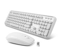 Tastiera e mouse wireless Combo - Simpatici tasti rotondi, tastiera retrò con 2,4 GHz Plug & Play, per Windows 11/10/7, laptop, PC, notebook, Smart TV (bianco)
