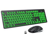 Tastiera e mouse wireless con stampa grande, tastiera retroilluminata a 7 colori, tasti con lettere oversize, facile da vedere e digitare, tastiera e mouse ricaricabili con tasto luminoso, compatibile