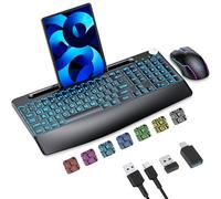 Tastiera e mouse wireless da 2,4 G illuminata, ricaricabile, con 7 retroilluminazioni colorate, supporto per telefono, poggiapolsi e mouse jiggler, per computer portatili Mac Windows (set tastiera e