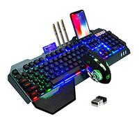Tastiera e mouse wireless da gioco, tastiera ricaricabile con retroilluminazione arcobaleno con batteria da 3800 mAh, pannello in metallo, tastiera rimovibile e mouse da gioco a 7 colori per PC Gamers