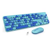 Tastiera e mouse wireless, LIZRROT Silent Keyboard Mouse Combo, tastiera colorata di dimensioni standard con tasti rotondi, 2,4 G, simpatico mouse compatibile con PC/laptop/computer (blu)
