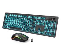 Tastiera e mouse wireless retroilluminata con grande stampa, 2,4 G, tastiere full size con tasti grandi luminosi, tasti con lettere oversize, facili da vedere e digitare, mouse silenzioso per Windows