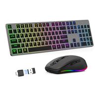 Tastiera e mouse wireless RGB retroilluminato, sottile e silenzioso, ricaricabile, luminoso, mouse jiggler, angolo di inclinazione, mouse silenzioso da 2,4 GHz, tastiera mouse per Mac Windows PC,