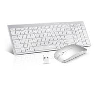 Tastiera e mouse wireless silenzioso e leggero, ultra sottile, 2,4 G, USB, silenzioso, compatto, con custodia, 2 batterie AA e 2 batterie AAA, per laptop/PC/Windows, colore: argento bianco