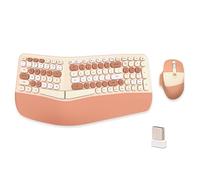 Tastiera e mouse wireless USB 2.4G con cuscinetto da polso in PU, design ergonomico, simpatici colori caramelle, compatibile con notebook, PC (tè al latte)