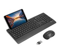 Tastiera e mouse wireless USB-C X9 - Compatibilità con doppia porta USB (USB C + A) - versatile tastiera mouse combo wireless con supporto per telefono da 8 pollici e 113 tasti - set di tastiera e