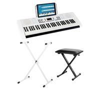 Funkey 61 Edition Keyboard Set incl. Supporto Tastiera e Panchetta (300 Suoni, 300 Ritmi, 10 Brani Demo, Alimentatore, Leggio, Supporto, Sgabello) bianco