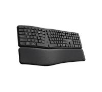 Trust Keyra Tastiera ergonomica senza fili US QWERTY Bluetooth + 2,4 GHz, tastiera wireless con layout diviso per più dispositivi con supporto per palmo, PC computer, laptop, Mac, nero