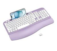 Tastiera ergonomica wireless con poggiapolsi imbottito, tasti a onda, supporto per telefono, comoda digitazione naturale, tastiera USB senza fili da 2,4 GHz, per Windows, Mac OS, laptop, PC (viola)