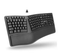 Tastiera ergonomica wireless X9 con supporto per il polso imbottito, tipo comodamente più lungo, tastiera divisa wireless per laptop, PC e computer, cromata, con 110 tasti Ergo e cavo da 5