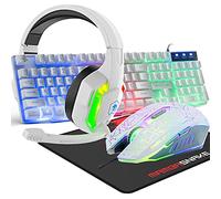 Tastiera Gaming 104 Tasti 3D Stereo Cuffie Retroilluminato Multi-RGB Microfono Ergonomico Regolabile 2400 DPI Grande Tappetino Impermeabile per PC