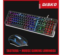TASTIERA GAMING MOUSE LED RETROILLUMINATA ILLUMINATA KEYBOARD PC COMPUTER USB