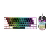 Tastiera Illuminata RGB a 61 Tasti con Mouse, Tastiera da Gioco Cablata Tastiera da Gioco Cablata Retroilluminata a LED Multicolore per Tablet Laptop (Cornice bianca centrale nera)