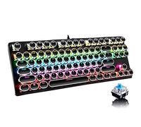 Tastiera meccanica da gioco, 87 tasti, macchina da scrivere retrò/punk, interruttore blu, retroilluminazione arcobaleno, anti-ghosting, cavo USB, computer desktop, gioco e ufficio (nero)