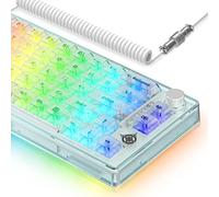 Tastiera meccanica da gioco cablata a caldo al 65% programmabile con 66 tasti trasparenti Full Side RGB OWERTY interruttore lineare bianco ghiaccio a spirale personalizzata C a un cavo Media manopola