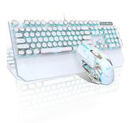 Tastiera meccanica da gioco e mouse combinata, retro punk, tasti rotondi RGB arcobaleno retroilluminato tastiera cablata per giochi e ufficio, per PC portatili Windows, interruttori rossi (bianco)