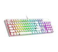 Tastiera meccanica da gioco per macchina da scrivere, con interruttori rossi retroilluminati RGB, 104 tasti, stile retrò rotondo, stile macchina da scrivere cablata, comoda digitazione Soud (bianco