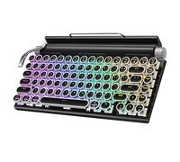Tastiera meccanica da gioco retrò con fili per macchina da scrivere, Bluetooth 5.0, tastiera vintage per computer da ufficio, 83 tasti, interruttori blu, tasti rotondi punk, retroilluminazione a LED