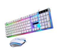 Tastiera Meccanica da Gioco USB a 104 Tasti Bianca | Retroilluminazione Led, Set Mouse Incluso, Plastica, Anti Conflitto, Ergonomica, senza Driver Stile Casuale