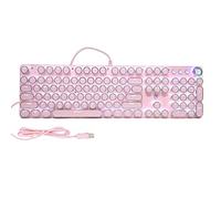 Tastiera Meccanica Rosa, 104 Tasti Retro Macchina Scrivere Cablata Tastiera Gioco Punk Rotonda con Tastiera da Gioco con Retroilluminazione RGB Regolabile Multi Mode per Gamer Dattilografo(Rosa)