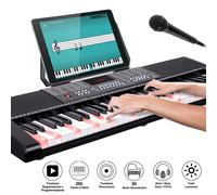 Bakaji Tastiera Musicale Pianola Elettronica 61 Tasti Luminosi Pianoforte Multifunzione con 255 Ritmi 50 Brani Preimpostati Funzione Percussione Ingresso AUX Leggio Porta Spartito/Tablet e Microfono