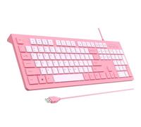 Tastiera per computer cablata, tastiera USB Plug Play, tasti Chiclet a basso profilo, pad numerico grande, indicatori tappi, supporti pieghevoli, resistente alle fuoriuscite, lettere anti-usura per PC