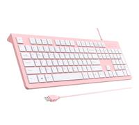 Tastiera per computer cablata, tastiera USB Plug Play, tasti Chiclet a basso profilo, tastierino numerico grande, indicatori tappi, supporti pieghevoli, resistente alle fuoriuscite, lettere anti-usura
