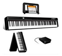 Tastiera per pianoforte, 88 tasti, a grandezza naturale, ponderata, pieghevole, tastiera digitale con altoparlanti, leggio, adesivi per tastiera, auricolari e pedale di sostegno, per