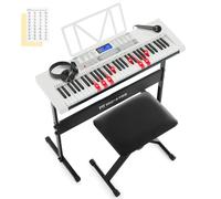 Tastiera per pianoforte a 61 tasti, tastiera elettrica con tasti luminosi, 255 toni/ritmi, sistema di apprendimento intelligente, cuffie, microfono, supporto per tastiera, sgabello, adesivi, set di 61