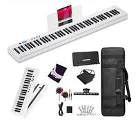 Tastiera per pianoforte elettrica pieghevole con supporto Full Size Aggiornamento venatura del legno Touch Sensitive 88 tasti Pianoforte digitale con tastiera per pianoforte Bluetooth MIDI(bianco)