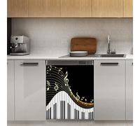 Tastiera per pianoforte Musica Note Gold Lavastoviglie Magnetica Coperchio Magnetico Pannello Decorazione Stiker per Frigorifero Cucina Decorazione Porta, 58,4 x 66 cm